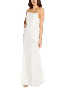 aidan mattox white sequin dress Aidan Mattox White Sequin Feather Hem Dress Cocktail Party Glam Size 6